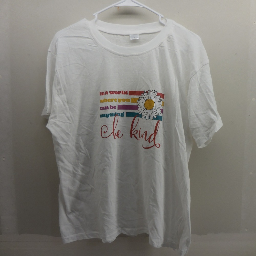 Be Kind Daisy Graphic T-Shirt White Cotton Short Sleeve Crewneck Size L